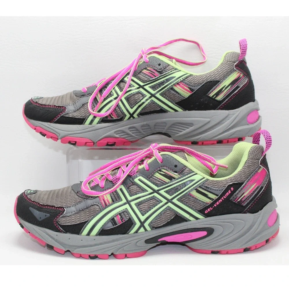 ASICS Gel-Venture 5 Womens Grey Neon Green Pink Trail Running Shoes T5N8N 11